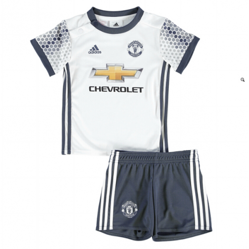 Kids Manchester United 2016-17 White Away Soccer Shirt With Shorts